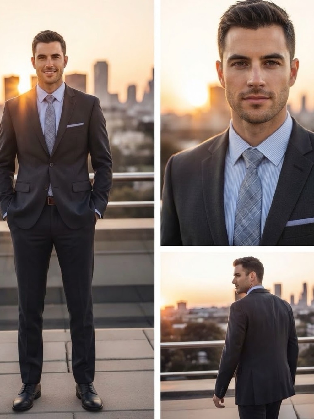 Men's Black Two-Piece Suit with Light Blue Shirt by